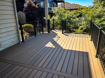 Manufactured wood deck custom built for Portland OR home can last for 30 years or more with proper maintenance